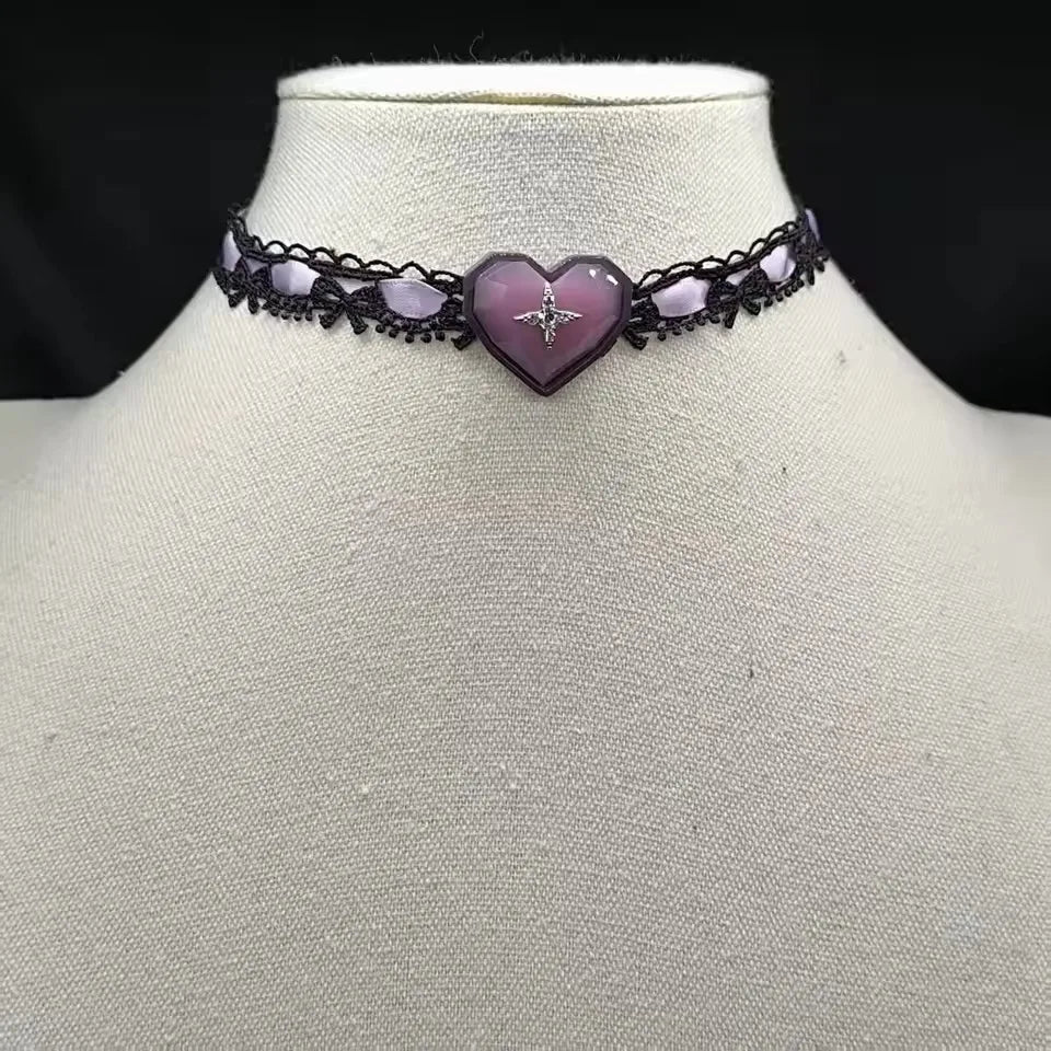 Cute Goth Lolita Kawaii Heart Lace Choker