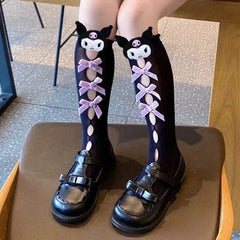 New Purple and Black Lolita Lace Bow Socks