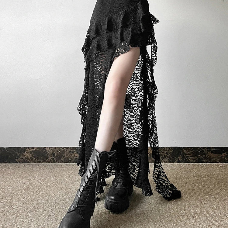 Multi-Layered Ruffles Hem Lace Skirt