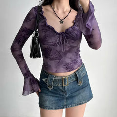 Goth 'Undead' Purple Slim Frilly Top