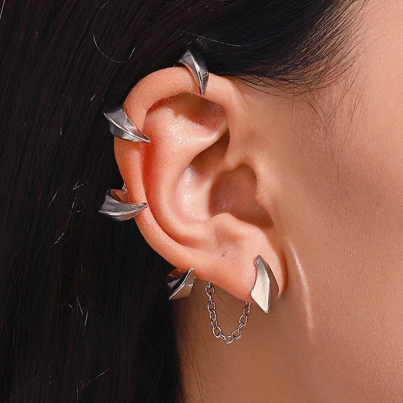 Fantasy Gothic Silver Claw Cuff Earrings