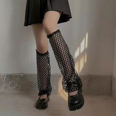 Black Fishnet Lolita Leg Warmers