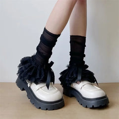 Black Lolita Kawaii Lace Ruffle Leg Warmers