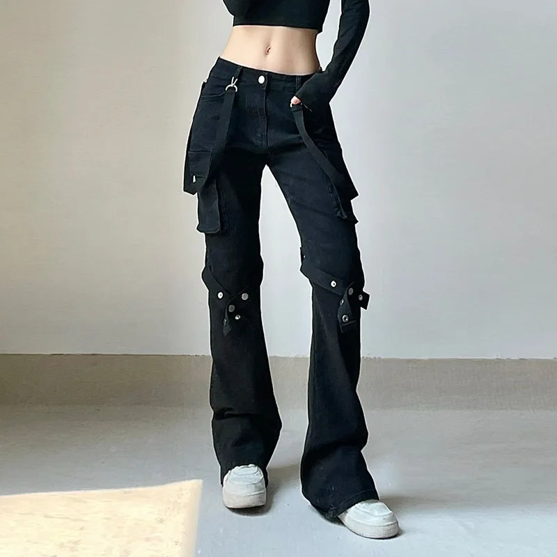 Black Goth Metal Slim Denim Pants