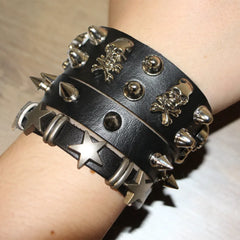 Goth Punk Alt Star Skull Bracelet Set