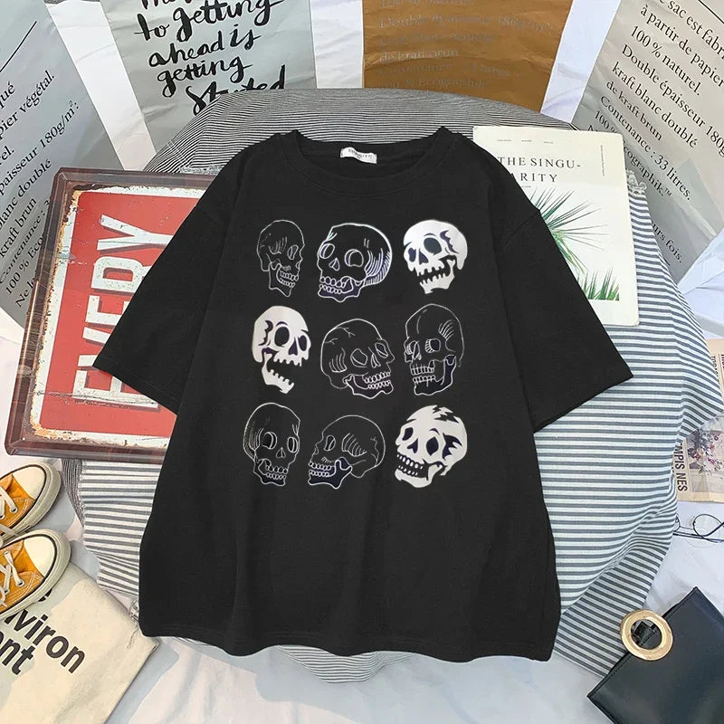 Dark Edgy Skeleton Print Grunge T-Shirt
