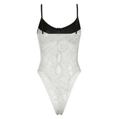 Alternative White Lace Patchwork Bodysuit