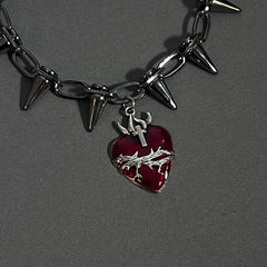 Silver Rivet Gothic Heart Pendant Choker