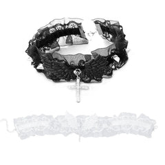 Hollow Goth Kawaii Lace Black White Choker