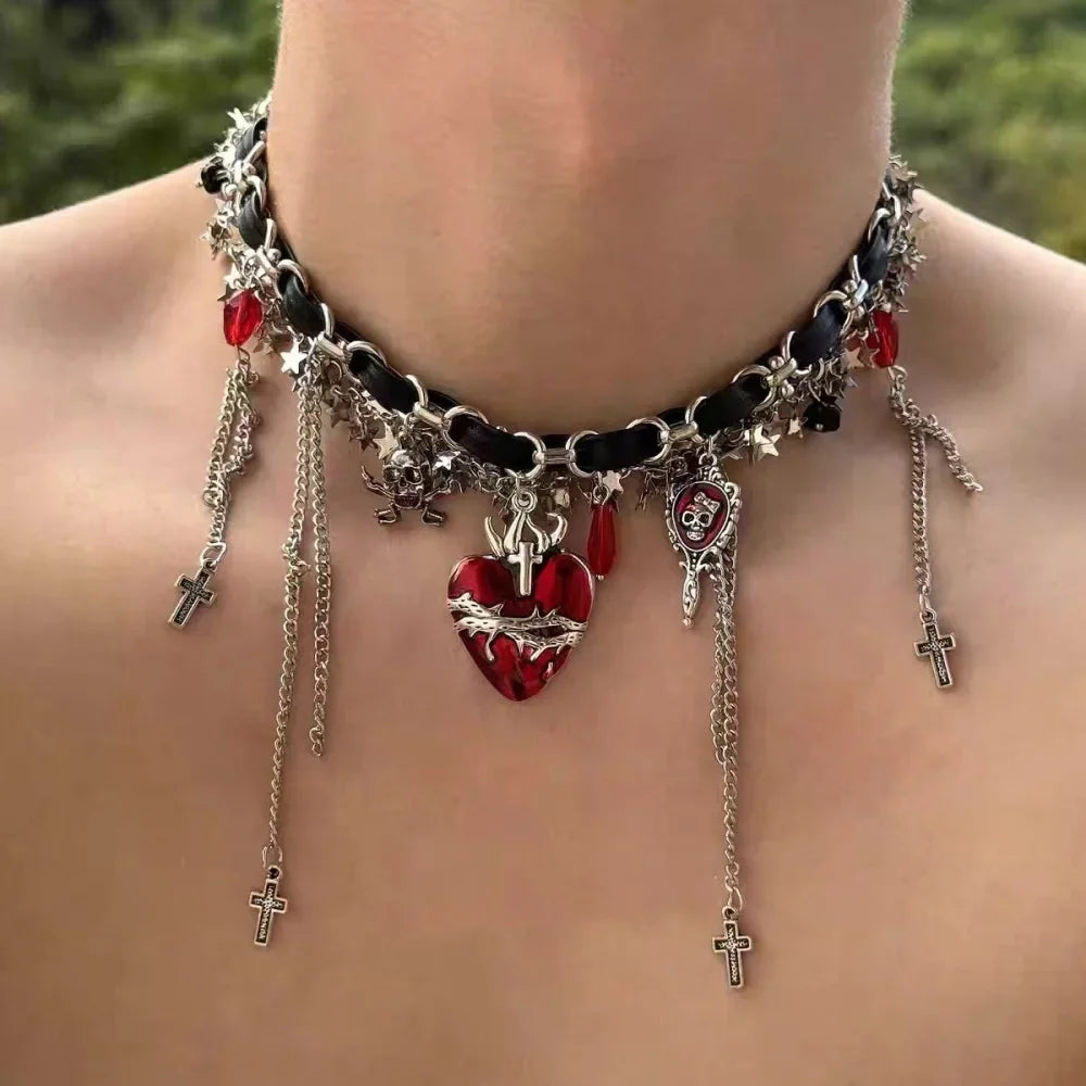 Goth Grunge Heart Skull Choker