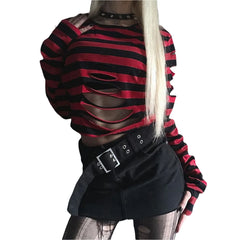 Grunge Gothic Distressed Long Sleeve Crop Top