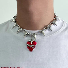 Silver Rivet Gothic Heart Pendant Choker