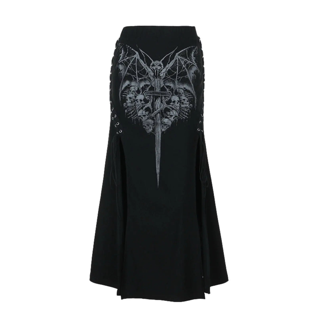Black Haunted Gothic Alt Printed Long Skirt
