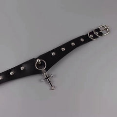 Black Cross PU Leather Choker