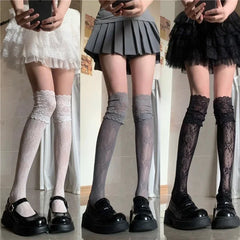 Y2k Lace Fishnet Thigh High Stockings