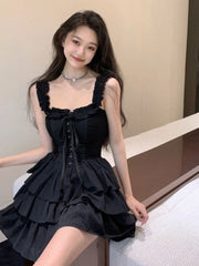 Kawaii Goth Harajuku Slip Ruffles Dress