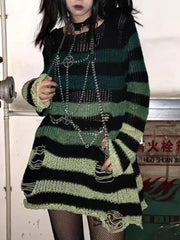 Goth 'Nirvana' Grunge Striped Gradient Sweater