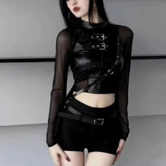 'Sweetspot' Black Long Sleeve Buckle Crop Top