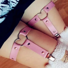 Black/Pink Alt Heart Leg Garter (Pair)