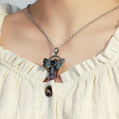 'Night Wings' Moth Natural Stone Crystal Pendant Necklace