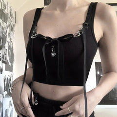 Gothic Black Alt Metal Heart Shaped Crop Top