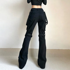 Black Goth Metal Slim Denim Pants