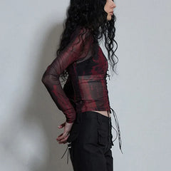 Black and Red Grunge Aesthetic Mesh Top
