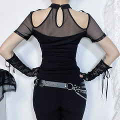 'Black is Back' Goth Mesh See Through Top