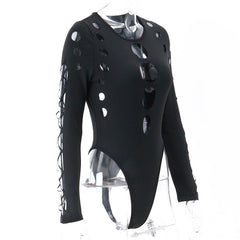 'Hold Back' Black Alt Hollow Out Design Bodysuit