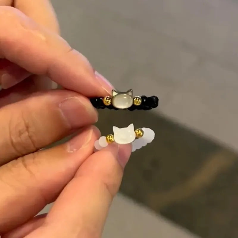 Natural Looking Moonstone Obsidian Cat Ring