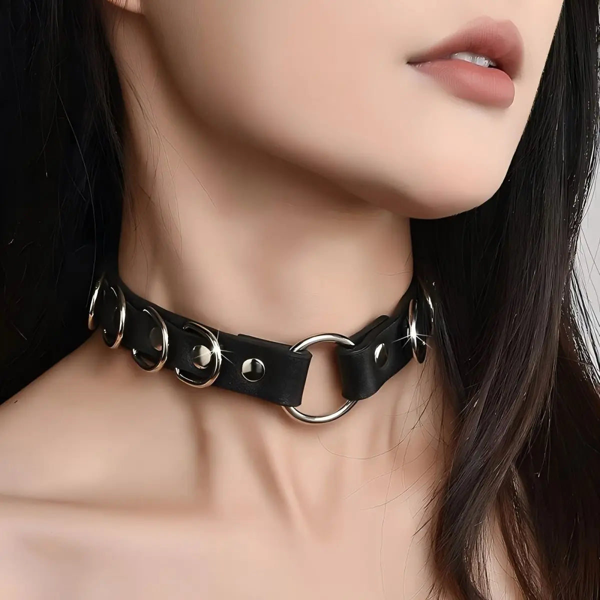 Punk Rock Goth PU Leather Ring Choker
