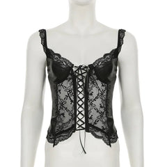 'Grimoire' PU Black Lace Camisole Top