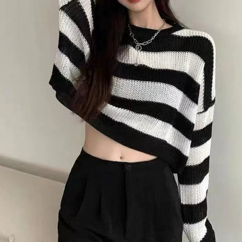 'It's Showtime' Black and White Grunge Cropped Sweater