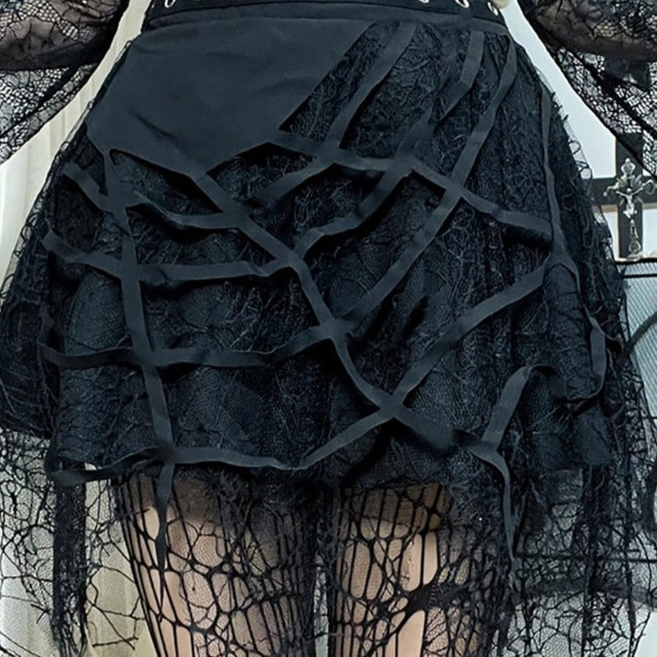 'Speed' Spider Web Mesh Tassel Skirt