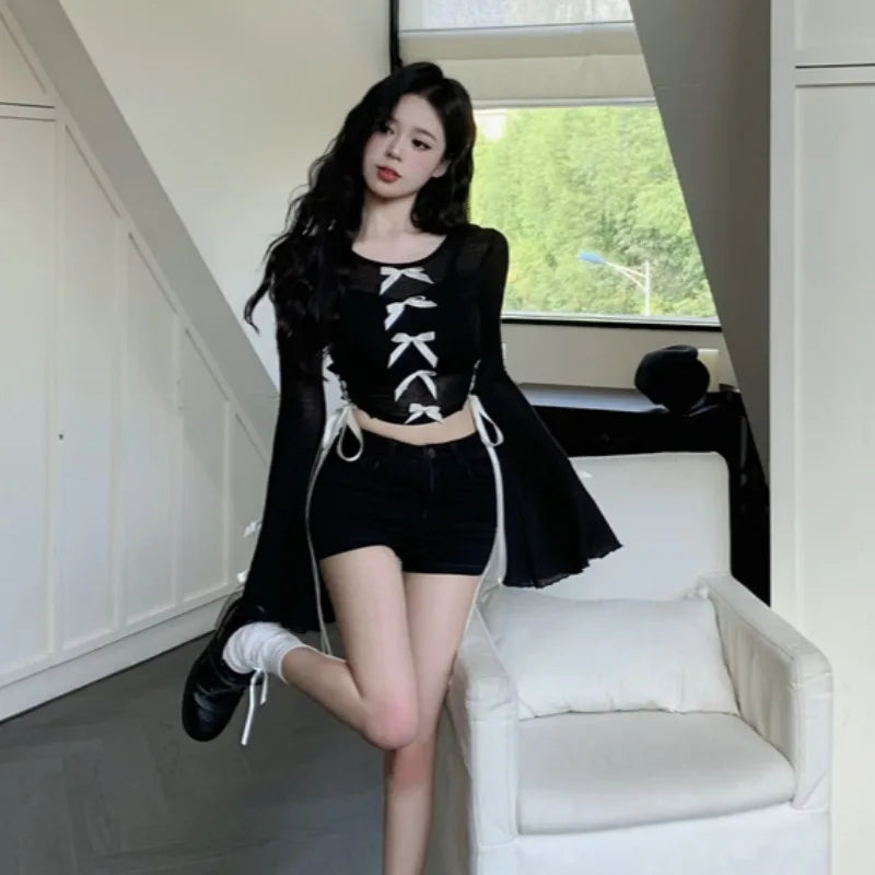 Goth Grunge Flare Sleeve Cropped Top