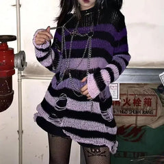 Goth 'Nirvana' Grunge Striped Gradient Sweater