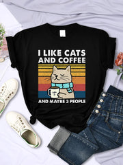 'Coffee and Cats' Cute Cat Themed T-Shirt