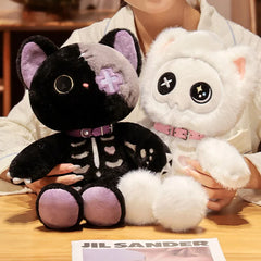 Kawaii Black/White Skeleton Cat Plushie