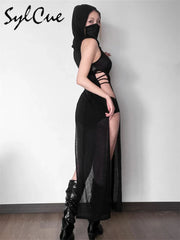 Black Goth Grunge Hooded Dress
