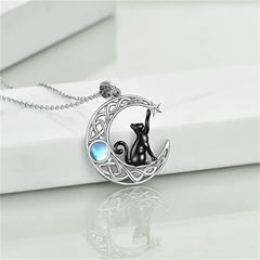 Cute Black Cat Moon Pendant Necklace