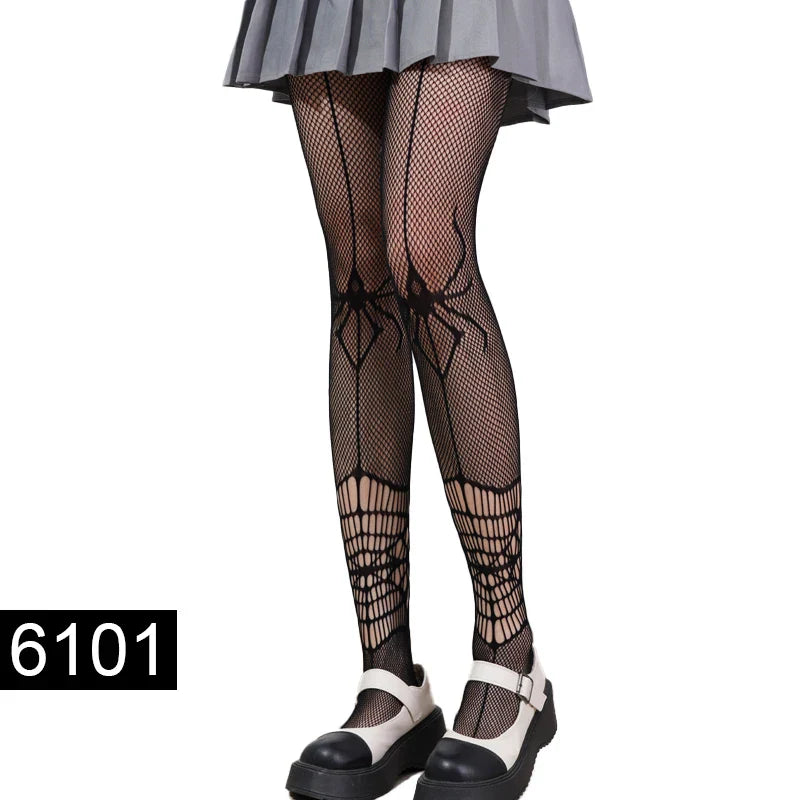 Classic Black Lolita Hollowed Out Lace Mesh Stockings