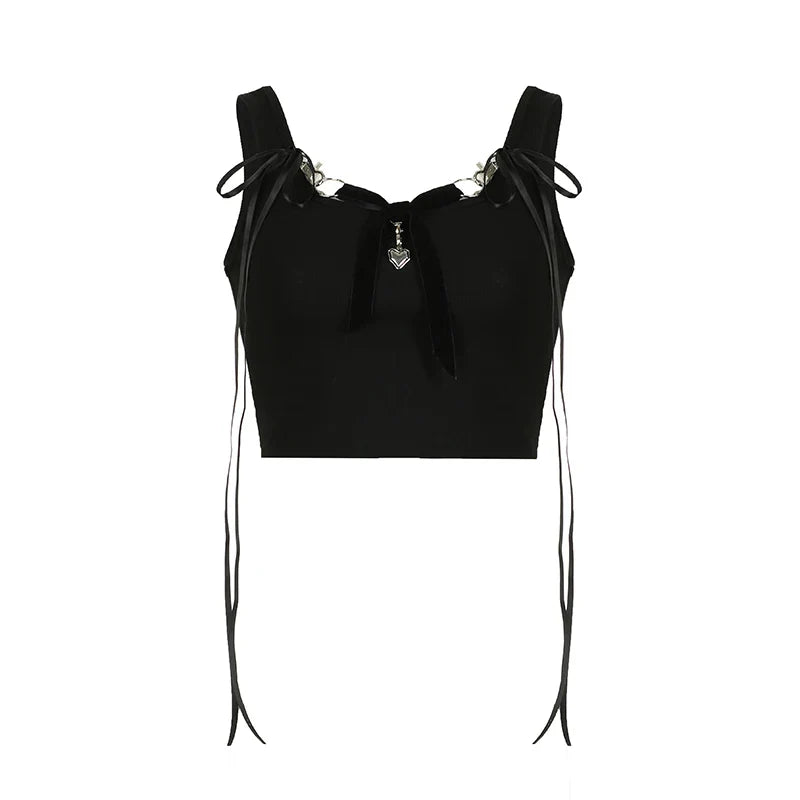 Gothic Black Alt Metal Heart Shaped Crop Top