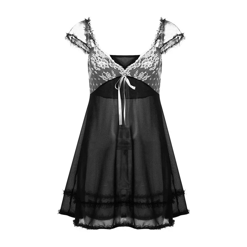 'Super Sonic' Black Lace Patchwork Kawaii Dress