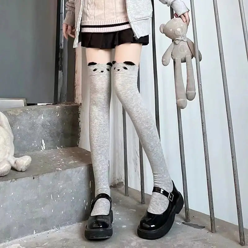Cute Grey Bear Over Knee Socks