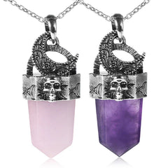 Skull Natural Stone Crystal Pendant Necklace