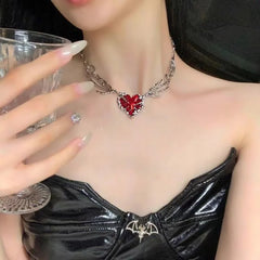 Punk Goth Grunge Red Heart Necklace