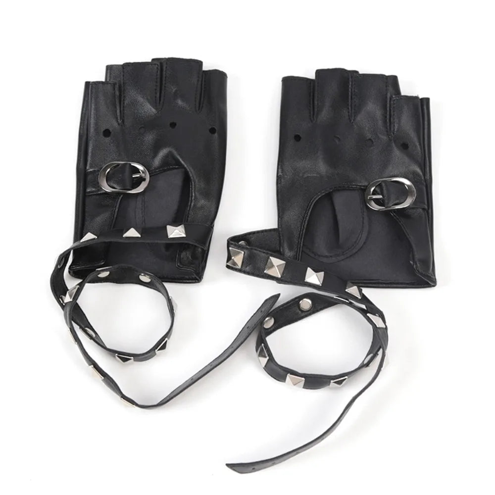 Goth Black Badass Synthetic Leather Gloves