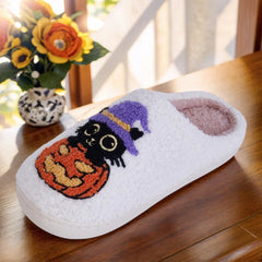 Black Cat Pumpkin Warm Thermal Slippers