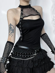Black Dark Alt Fishnet Top