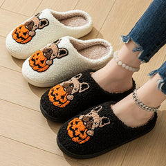 Pumpkin Dog Embroidery Cotton Slippers